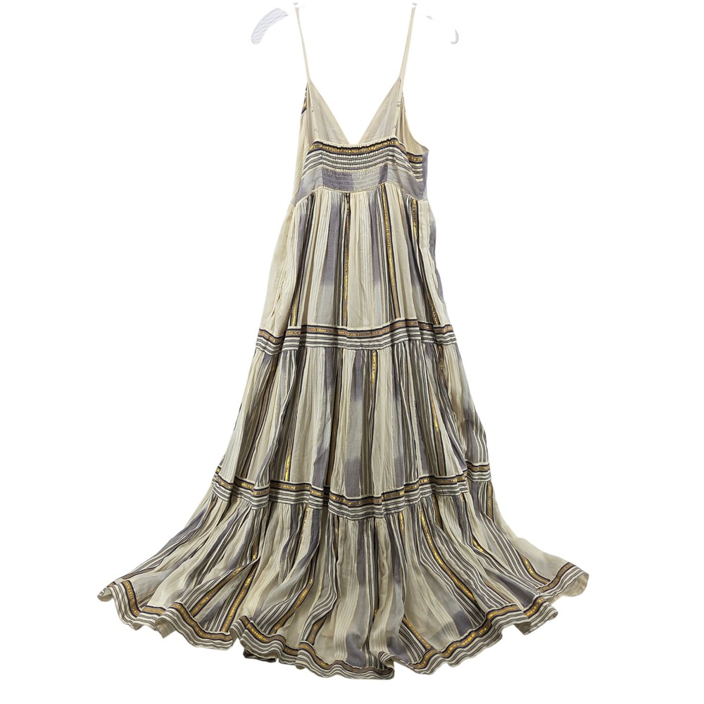 Banana Republic Strappy Pintuck Maxi Dress Small Gold Metallic Stripe - Picture 4 of 7